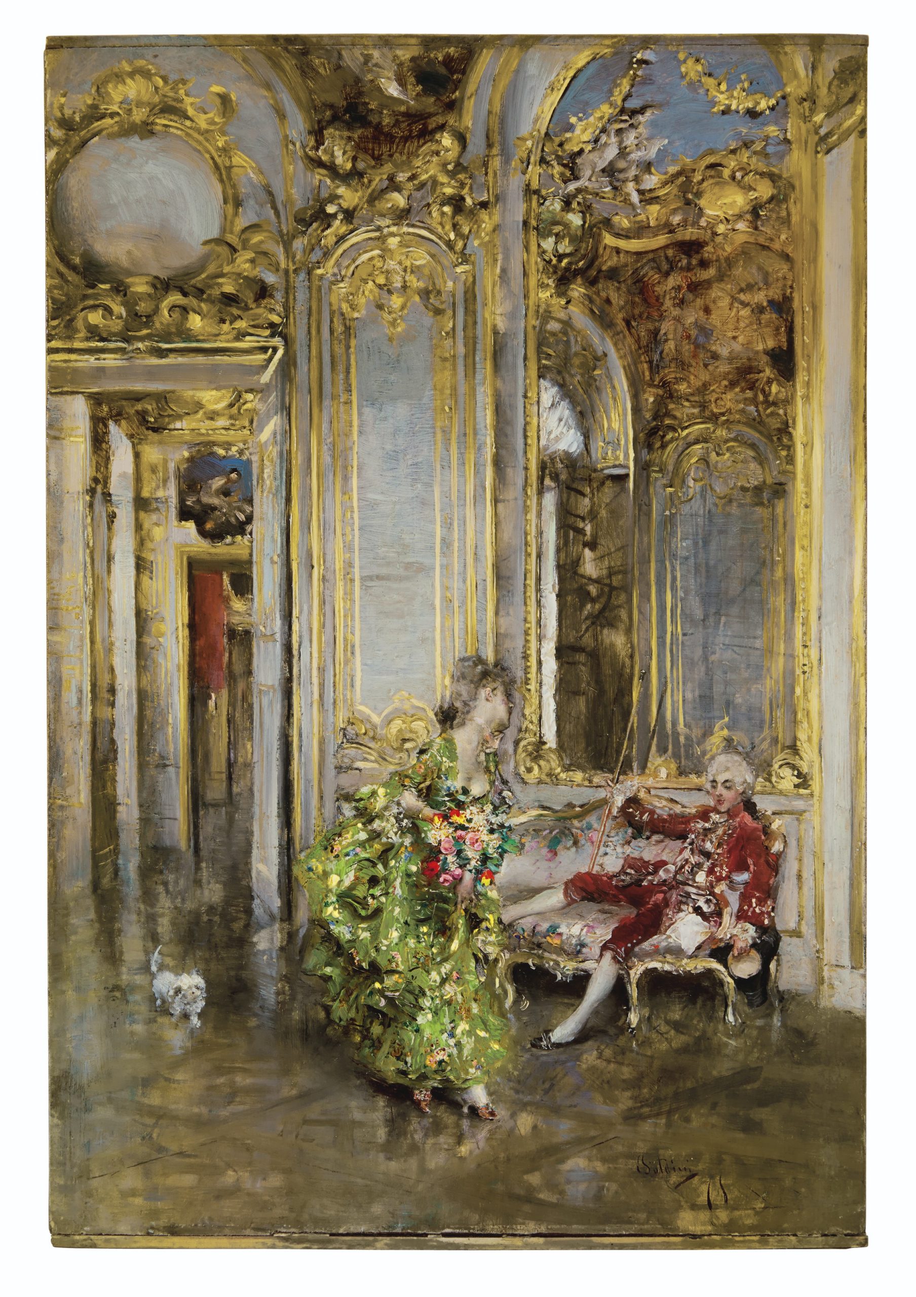 Giovanni Boldini (Italian, 1842-1931) L’amica del marchese signed and dated 'Boldini:75' (lower right) oil on panel 12 ¾ x 8 ½ in. (31.3 x 21.6 cm.) - © CHRISTIE'S 2020