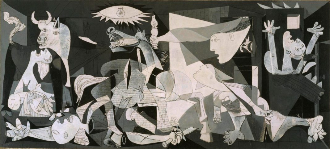 dipinti di grandi dimensioni : Pablo Picasso, Guernica, maggio – giugno 1937, olio su tela, cm 351 x 782. Madrid, Museo Nacional Centro de Arte Reina Sofía