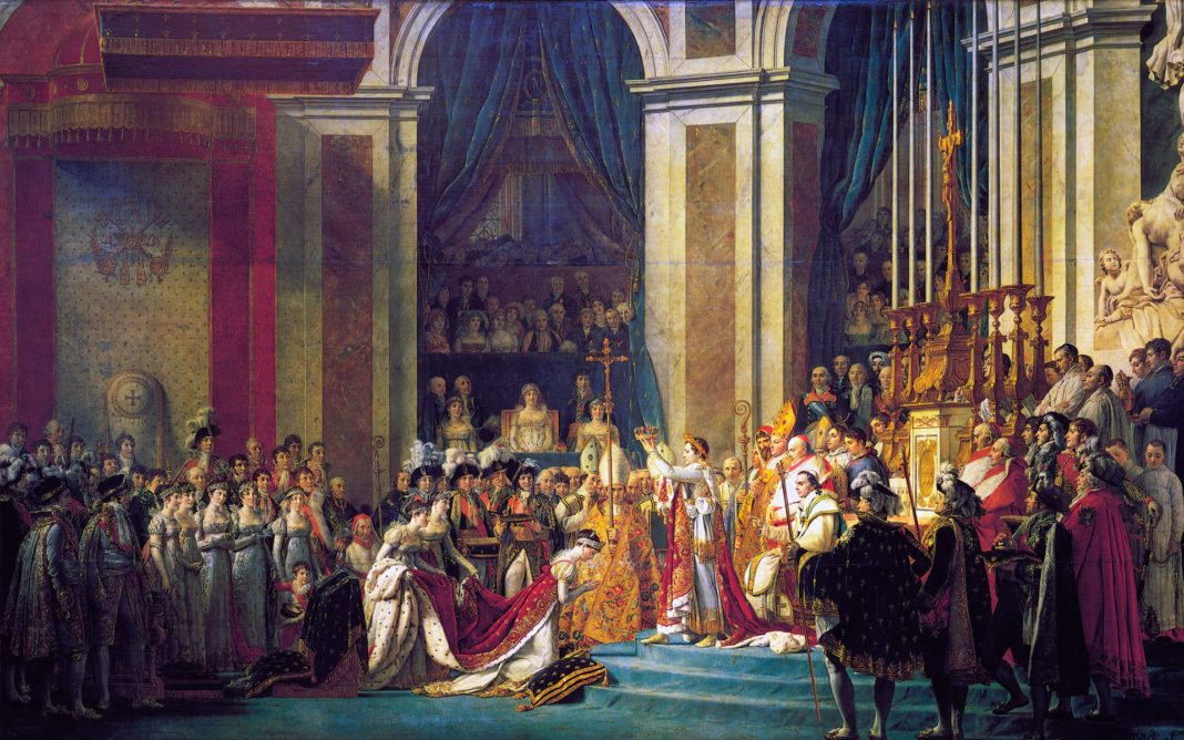 dipinti di grandi dimensioni: Jacques-Louis David, Incoronazione di Napoleone, 1806 – 1807, olio su tela, 621 x 979 cm. Parigi, Musée du Louvre