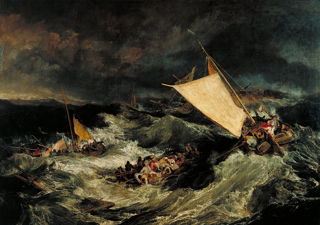 William Turner, Il naufragio. Barche da pesca che tentano di salvare l'equipaggio, olio su tela (170,5×241,4 cm), 1805, conservato al Tate Britain di Londra.