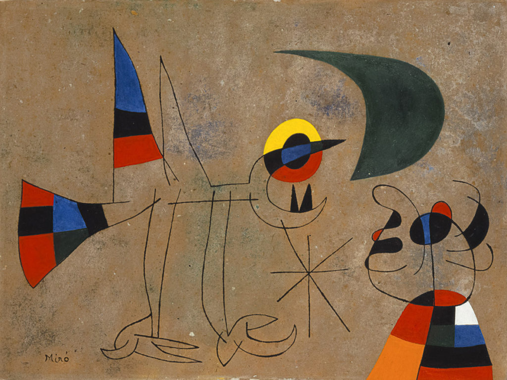 Joan Miró, Le Chant de l'oiseau à la rosée de la lune, 1955, olio su cartone. Foto Joan Ramon Bonet. Archivo Successió Miró. © Successió Miró : ADAGP, Paris, by SIAE 2021