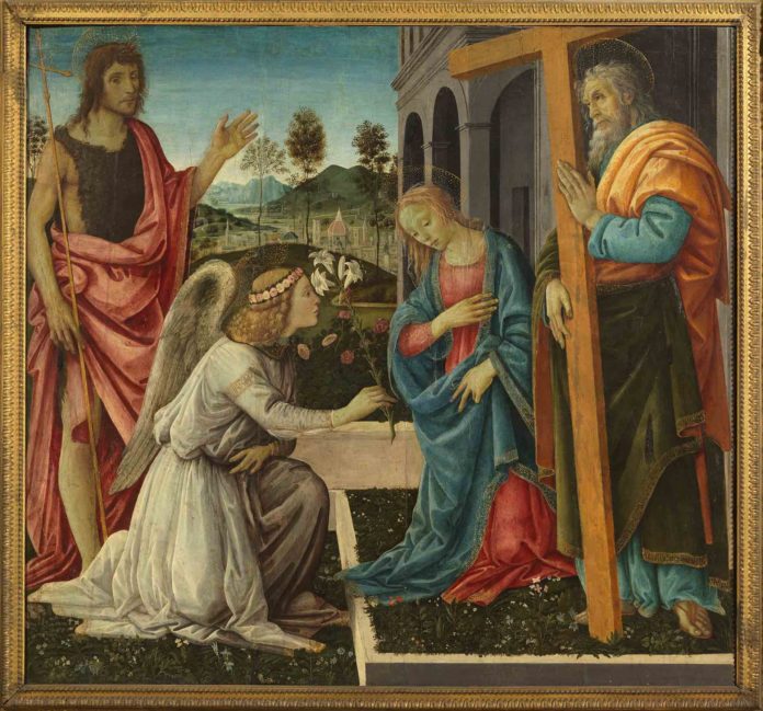 Filippino Lippi Annunciazione e i santi Giovanni Battista e Andrea inv. Q 42 olio su tavola, post 1480 cm 114 x 122 Napoli, Museo e Real Bosco di Capodimonte