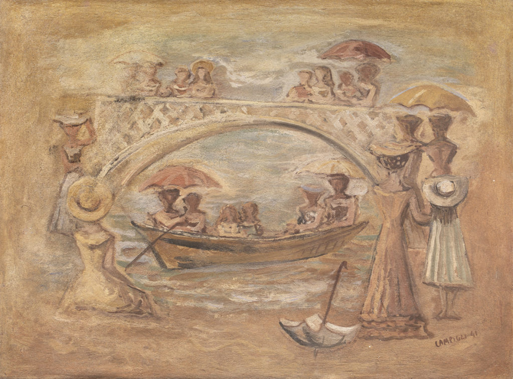 Massimo Campigli, Venezia - Gita in barca, 1941, affresco su intonaco intelato e riportato su tavola, cm 89x118