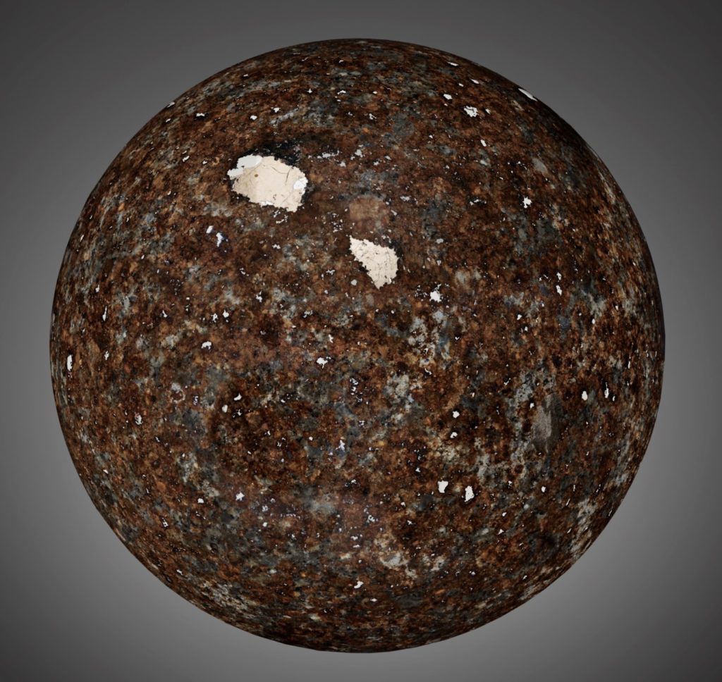 Asta di Meteoriti - Christie's - Stone meteorite sphere – NWA 869. 59mm (2.33 in) in diameter and 399.2g (0.75 lbs). Estimate: $1,600-2,400. Offered in Deep Impact: Martian, Lunar and Other Rare Meteorites, until 23 February 2022, Online