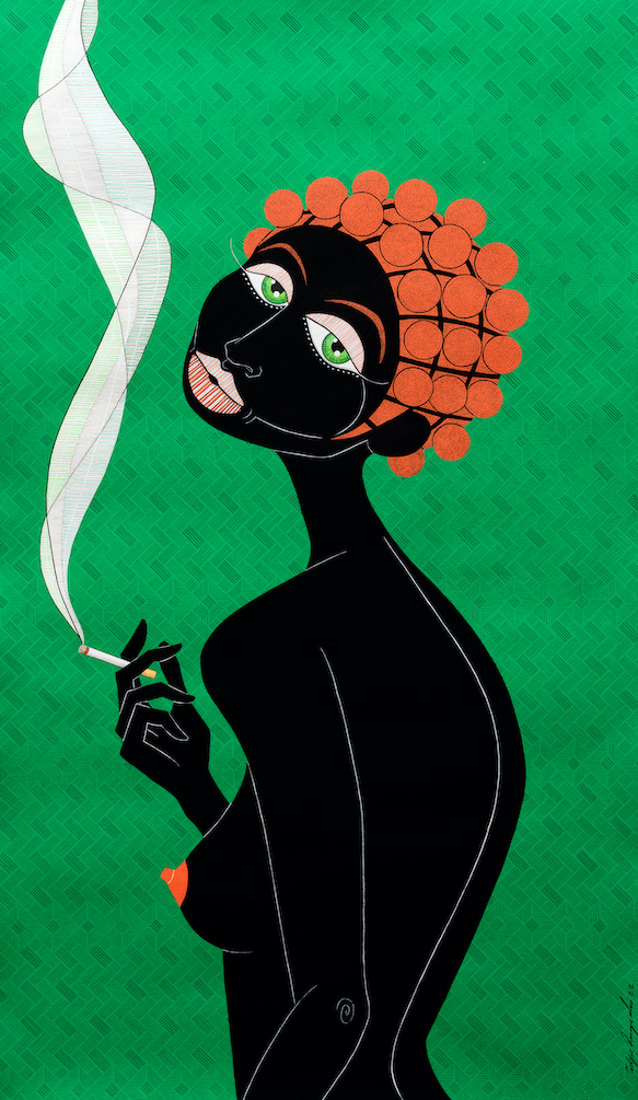 AKKA Project,Filipe branquinho, Black and Orange on Green, 92.5 x 53.5 cm, posca and fineliner on 300 gsm Fabriano paper