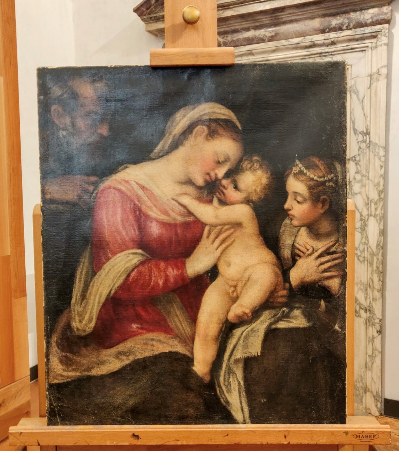 TCP restituzione opera Artista di area veneto-romagnola, c. 1550-1570 Sacra Famiglia con Santa Caterina d’Alessandria olio su tela 68x56 cm
