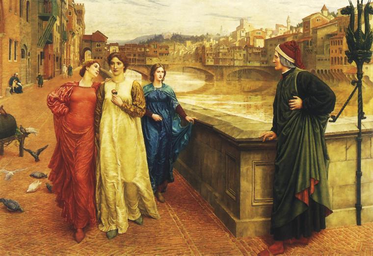 Dante Alighieri - Henry Holiday, Dante incontra Beatrice al ponte Santa Trinita, dipinto a olio, 1883, Walker Art Gallery, Liverpool
