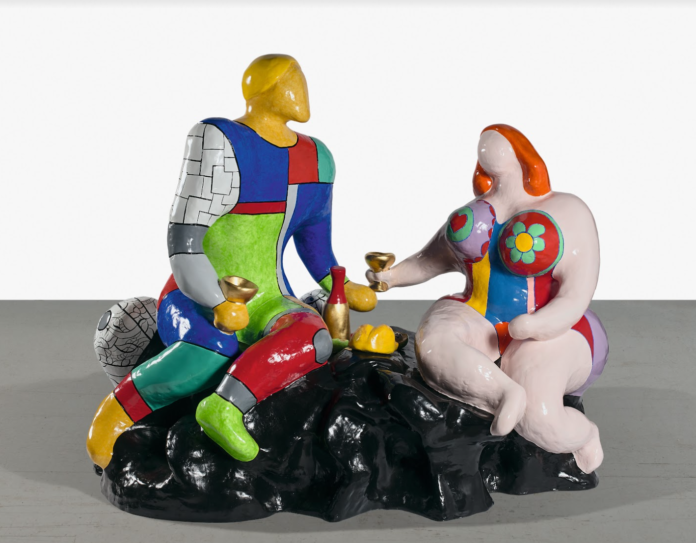 Niki de Saint Phalle, Adamo ed Eva, 1985, Poliestere e fibra di vetro verniciata, 154 x 185 x 158 cm | 60,6 x 72,8 x 62,2 pollici