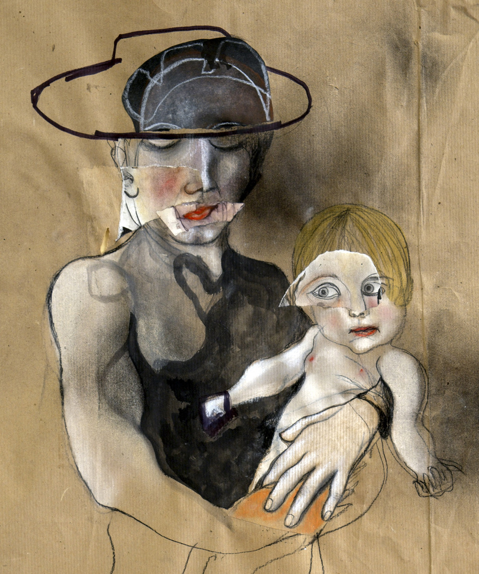 Uomo con bambino, (detail), 2014, mixed media on paper, 70x100 cm