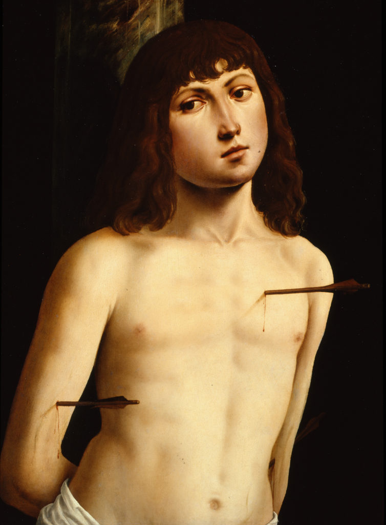 Lorenzo Costa: San Sebastiano, c. 1492-93 Tempera su tavola, cm 55 x 49 Firenze, Gallerie degli Uffizi