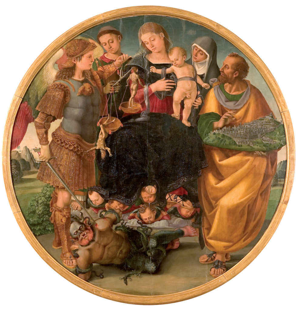 Luca Signorelli  Vergine con il Bambino, circondata da Santi (Tondo Signorelli) 1510/1515 Tempera su tavola Cortona, MAEC - Museo dell'Accademia Etrusca e della città di Cortona
