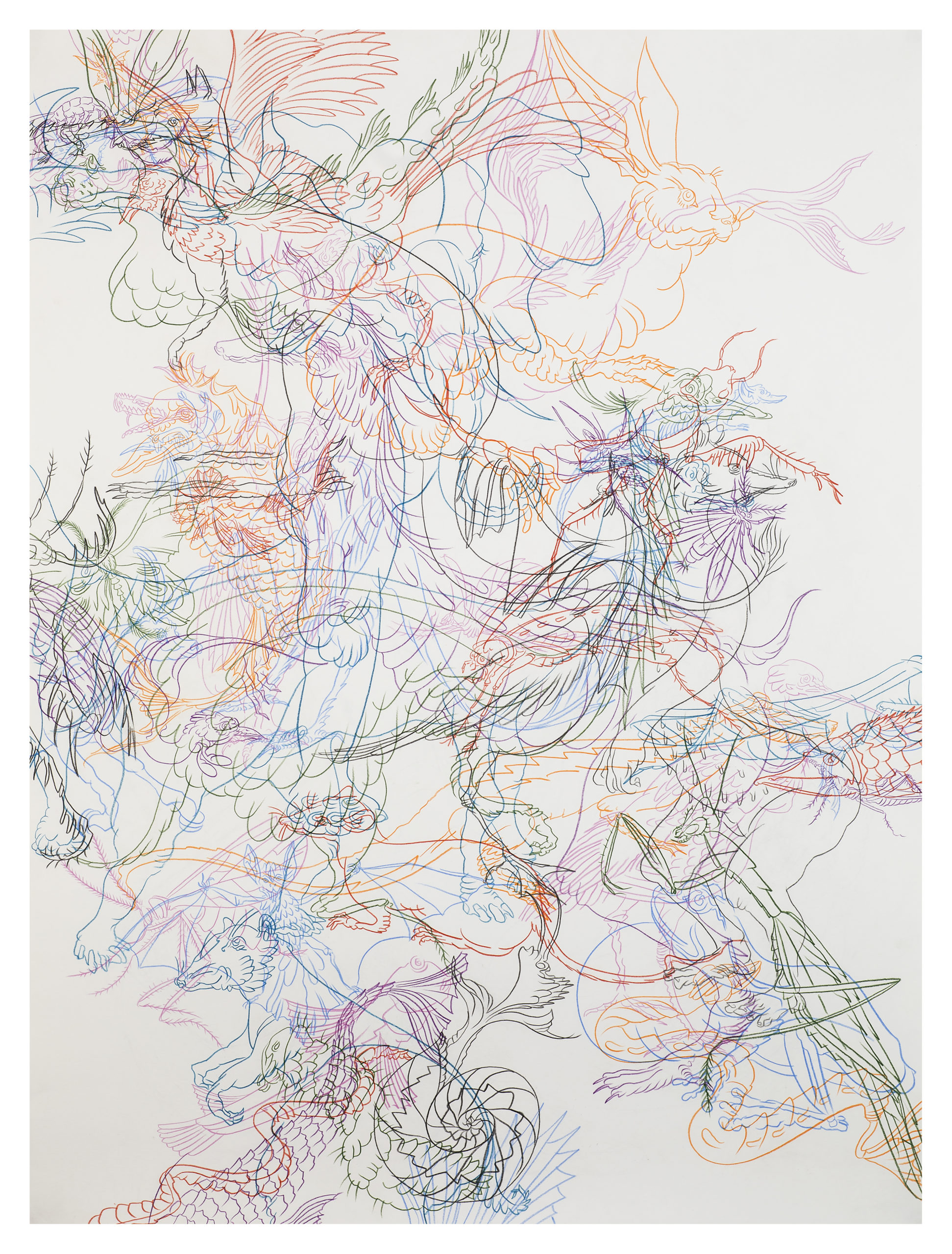 Umberto ChiodiBestiario, 2023 matite colorate su carta, 143 x 107 cm 