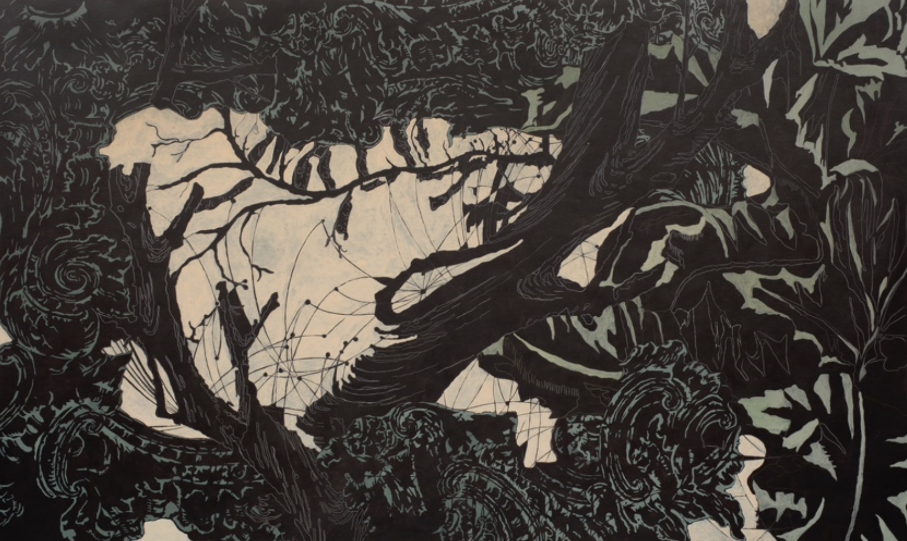 Debora Hirsch, Firmamento (riverrun), 2019, acrylic and ink on canvas, 111cm x 183cm