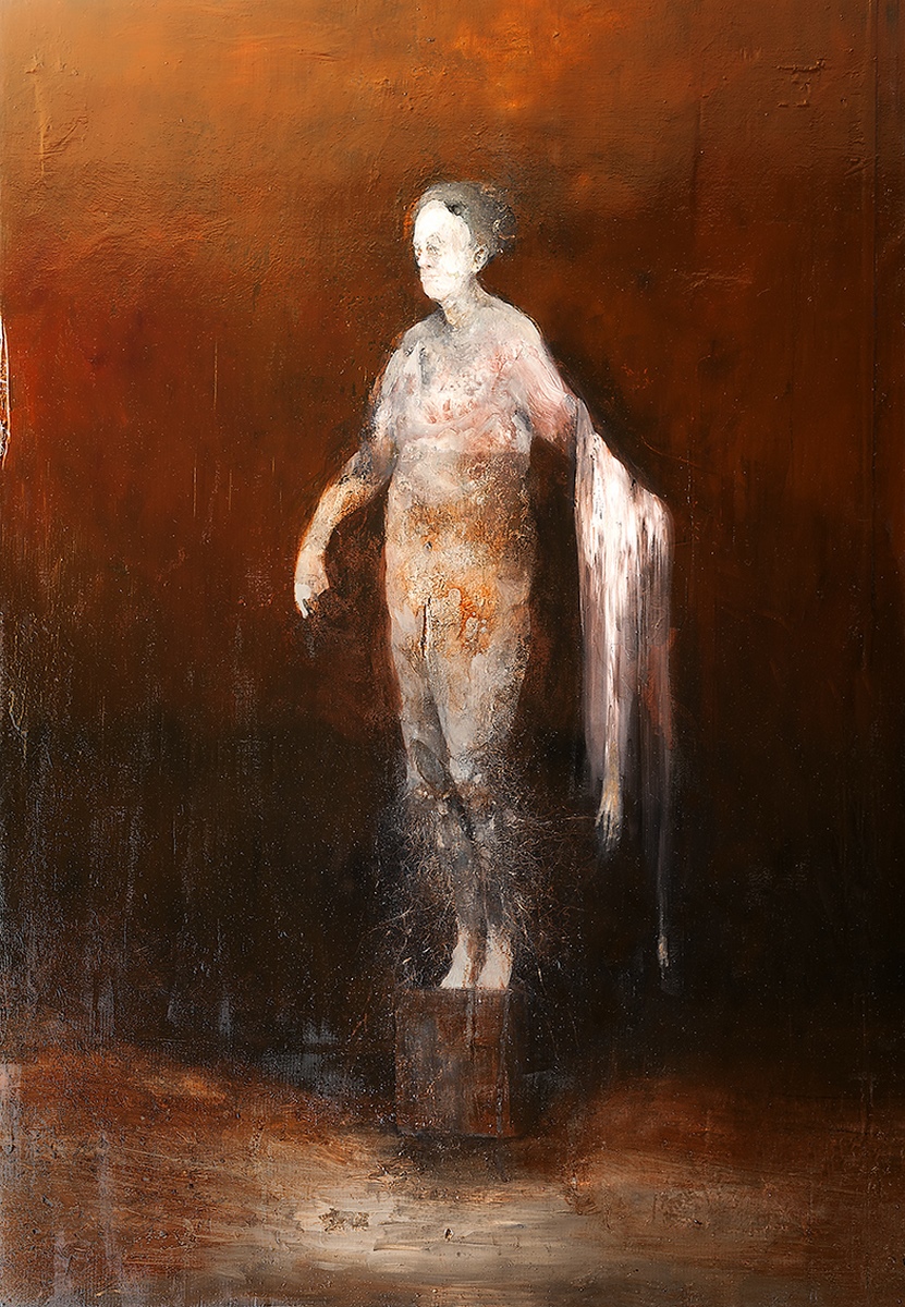Sergio Padovani, L'assenza è madre, 2023, olio, bitume e resina su tavola, 115x80 cm. Ph. Mauro Terzi