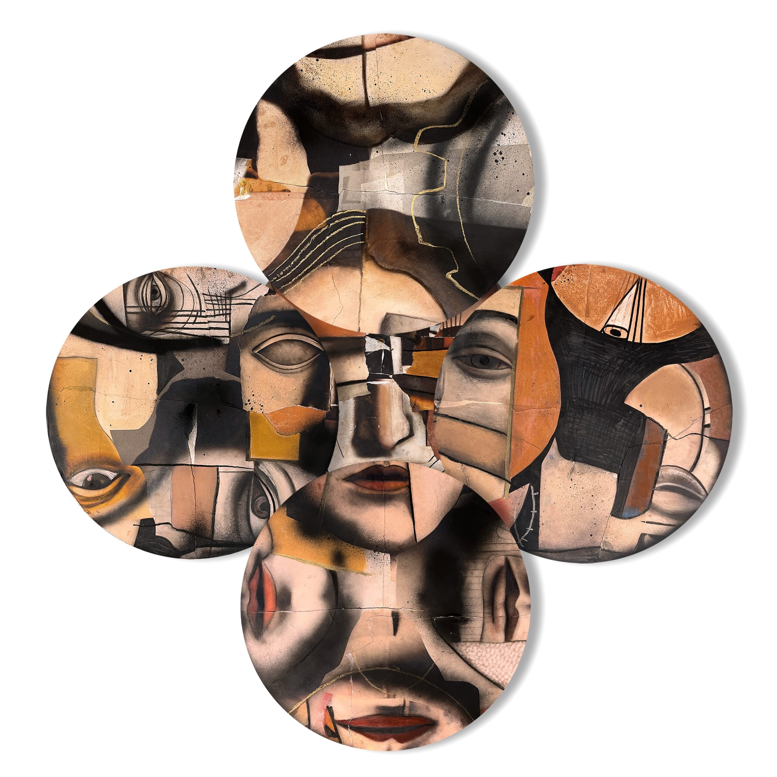Giuseppe Ragazzini, The Face Wheel, 2023,opera d’arte cinetica costituita da cinque dischi rotanti azionati da motori stepper, controllati da una scheda Arduino, combinazioni possibili 1024 (55), 98 x 91 cm.